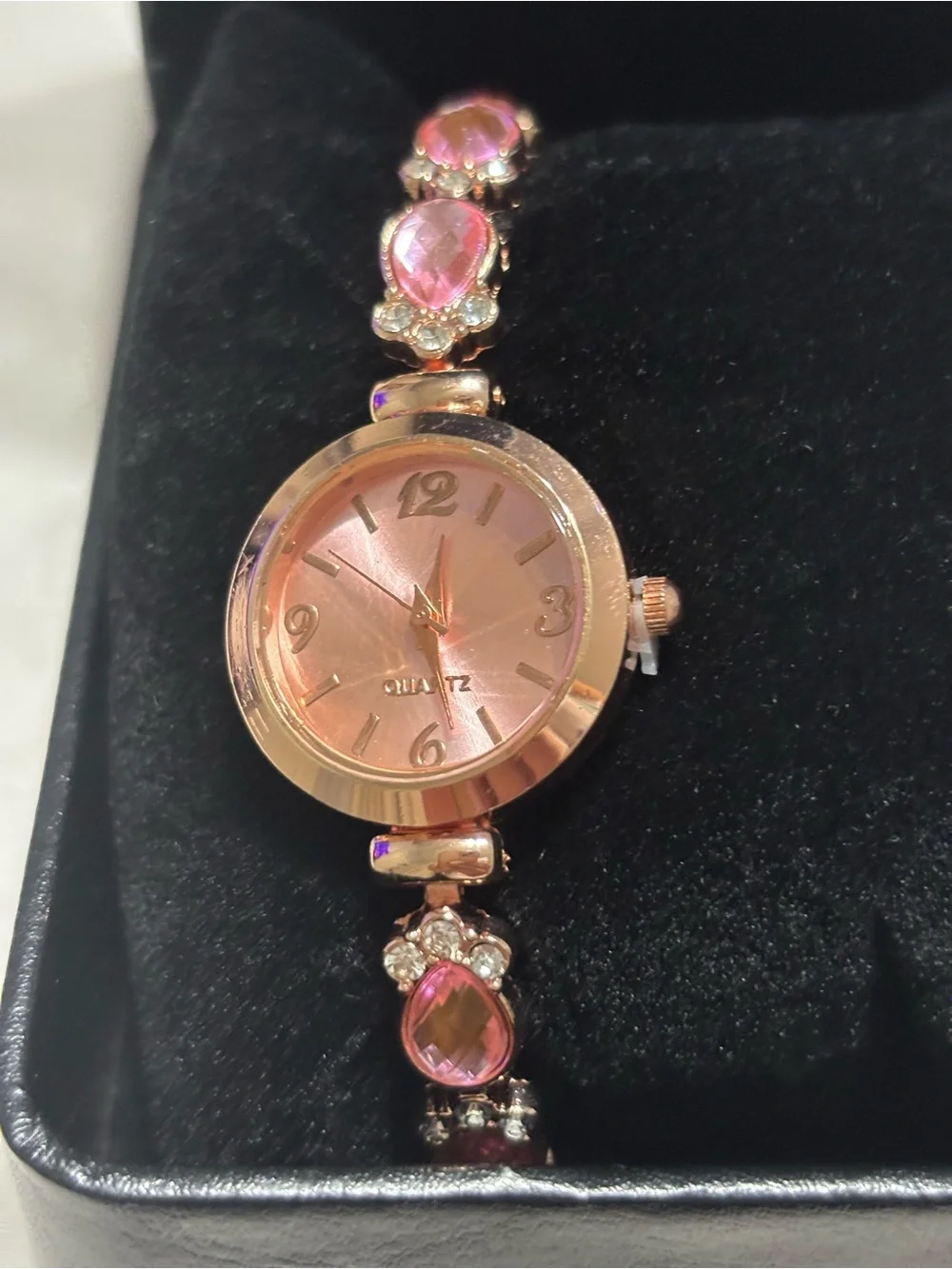 Rose Gold Pink Crystal Women's Quartz Bracelet Watch